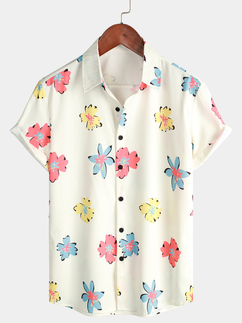 Bundle Of 3 | Men's Floral Casual Beach Summer Holiday Short Sleeve Shirt