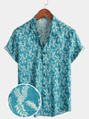 Men's Blue Floral Print Retro Flower Holiday Cotton Beach Short Sleeve Breathable Button Up Shirt