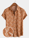 Men's Floral Print Vintage Brown Flower Holiday Cotton Retro Short Sleeve Breathable Button Up Shirt