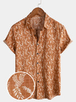Men's Floral Print Vintage Brown Flower Holiday Cotton Retro Short Sleeve Breathable Button Up Shirt