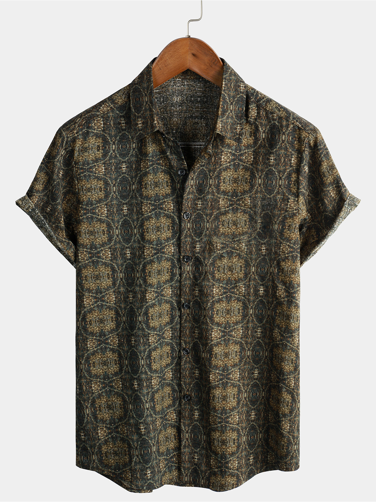 Men's Cotton Vintage Short Sleeve 70s Retro Summer Button Up