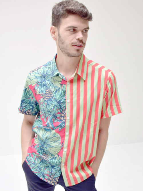 Men's Short Sleeve Stripe Hawaiian Shirt