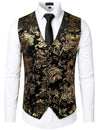 Mens Hipster Metallic Paisley Printed Single Breasted V-Neck Suit Vest/Tuxedo Waistcoat