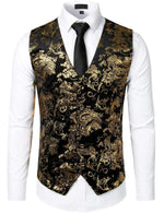 Mens Hipster Metallic Paisley Printed Single Breasted V-Neck Suit Vest/Tuxedo Waistcoat