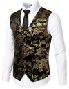 Mens Hipster Metallic Paisley Printed Single Breasted V-Neck Suit Vest/Tuxedo Waistcoat