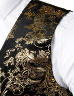 Mens Hipster Metallic Paisley Printed Single Breasted V-Neck Suit Vest/Tuxedo Waistcoat