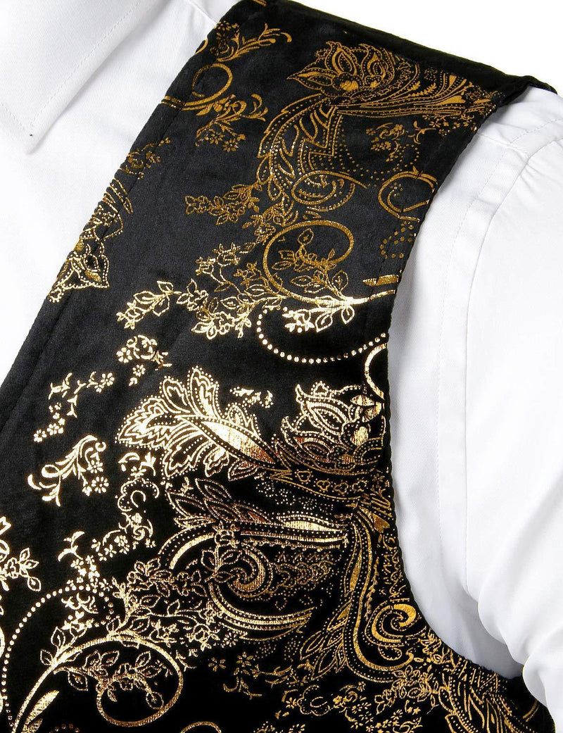 Mens Hipster Metallic Paisley Printed Single Breasted V-Neck Suit Vest/Tuxedo Waistcoat