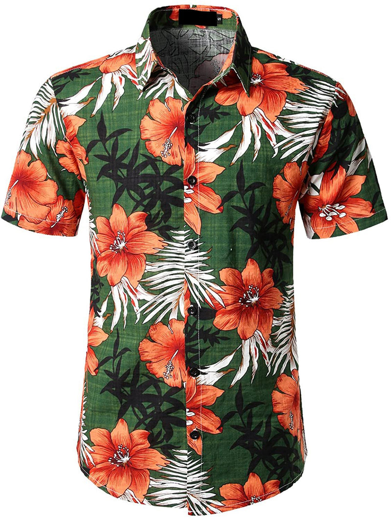 Men's Flower Casual Button Down Hawaiian Shirts&Shorts