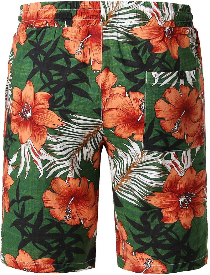 Men's Flower Casual Button Down Hawaiian Shirts&Shorts