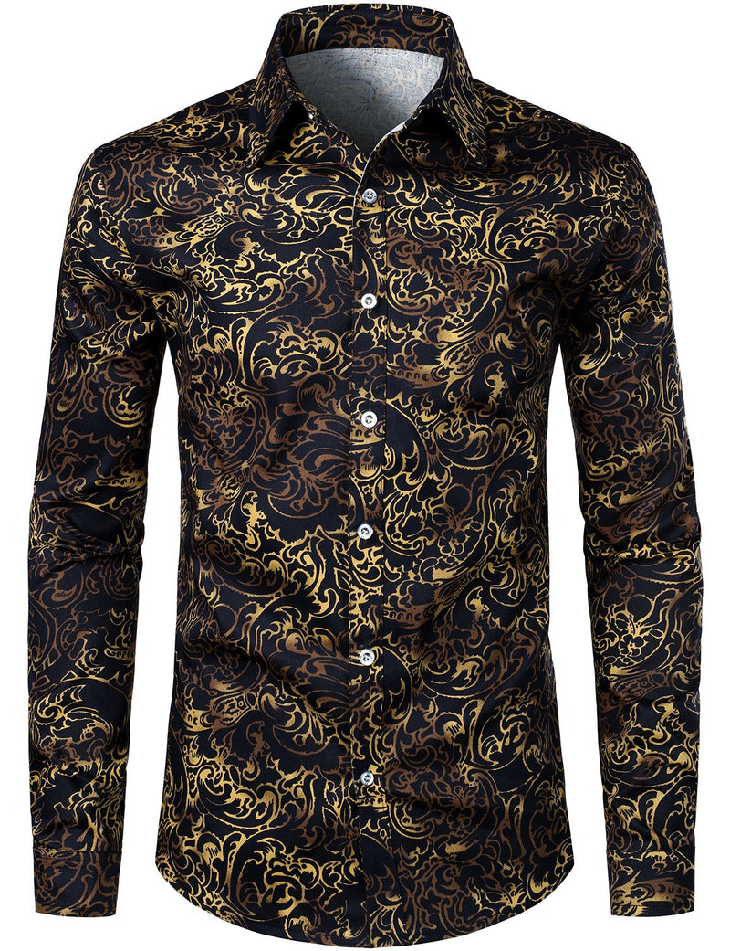 Men's Vintage Print Floral Casual Long Sleeve Shirt