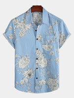 Men's Striped & Floral Print Short Sleeve Shirt