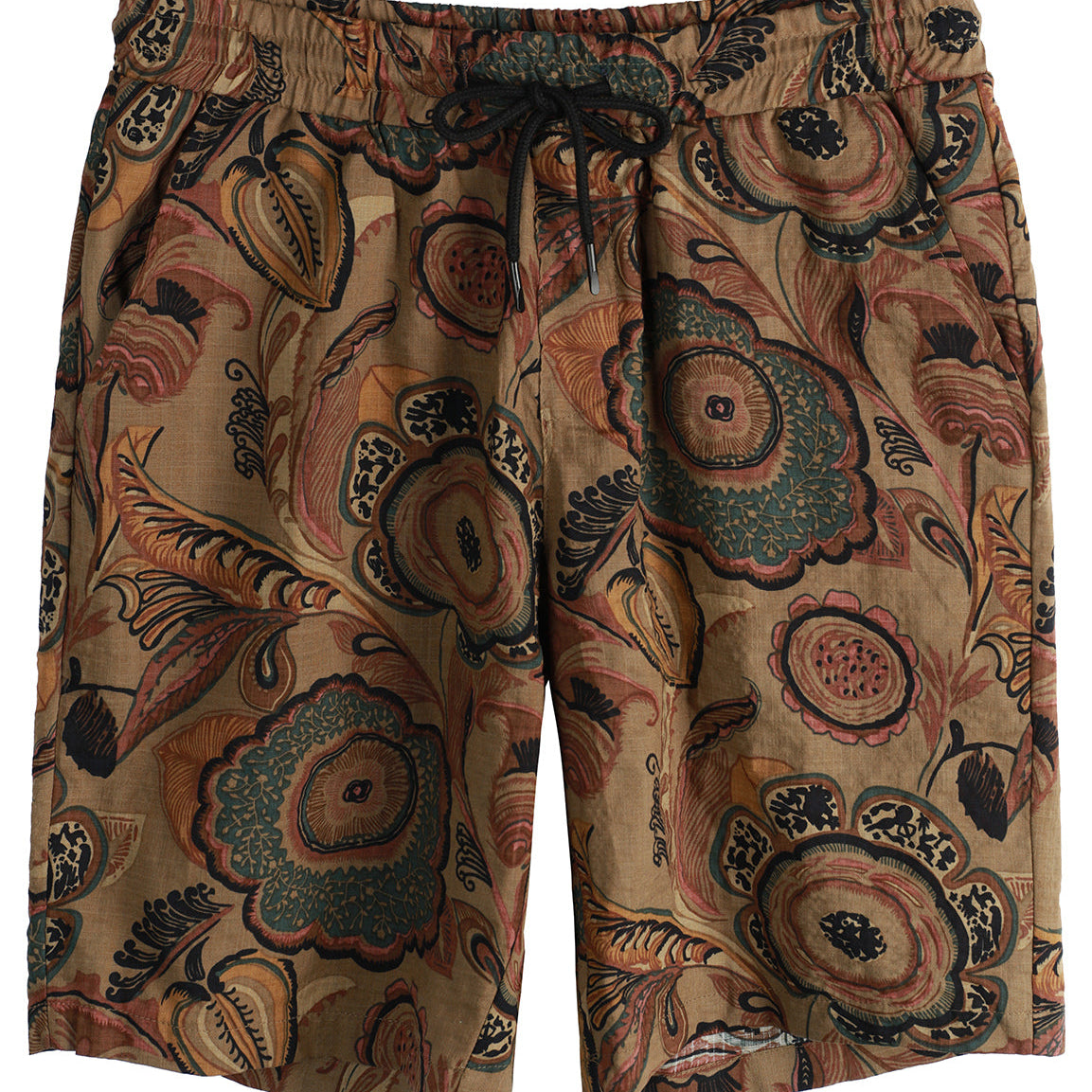 Men's Retro Flower Print Casual Cotton Breathable Summer Brown Shorts
