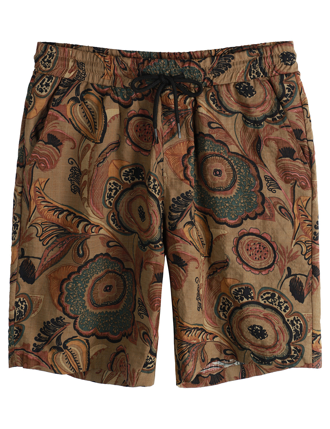 Men's Retro Flower Print Casual Cotton Breathable Summer Brown Shorts