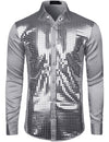Mens Dress Shirt Silver Sequins Long Sleeve Button Down Disco Shirt Party Costume