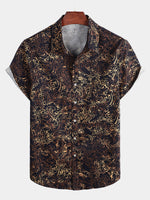 Men's Black Retro Short Sleeve Cotton Shirt