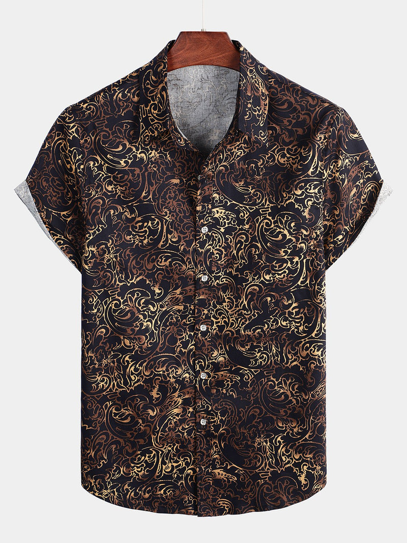 Men's Black Retro Short Sleeve Cotton Shirt