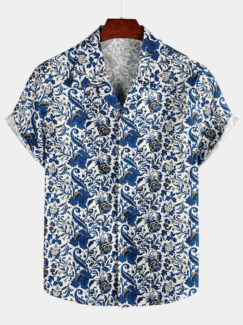 Men's Holiday Floral Print Short Sleeve Shirt