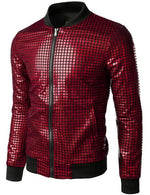 Men's Metallic Sequins Baseball Bomber Jacket Disco Party Costume