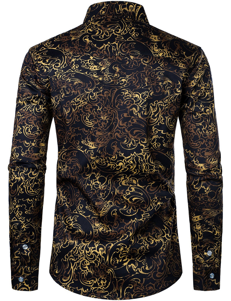Men's Vintage Print Floral Casual Long Sleeve Shirt