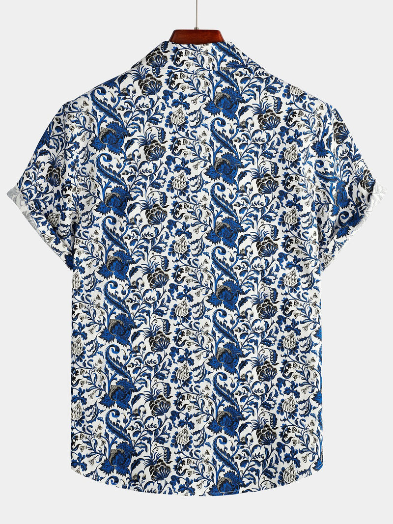 Men's Holiday Floral Print Short Sleeve Shirt