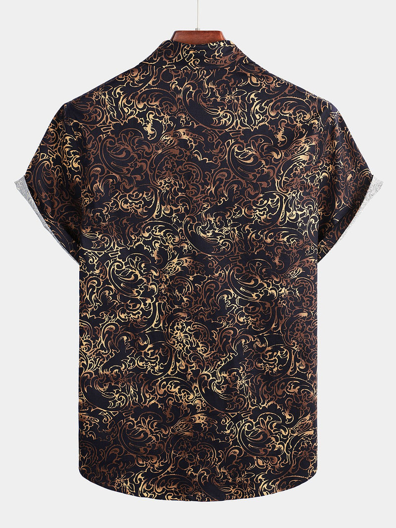 Men's Black Retro Short Sleeve Cotton Shirt