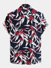 Men's Navy Blue Floral Holiday Short Sleeve Cotton Shirt