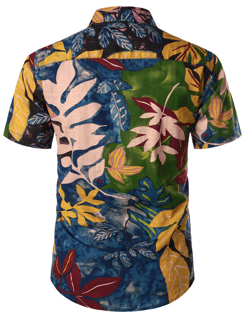 Men's Summer Tropical Plant Leaf Cotton Short Sleeve Hawaiian Shirt