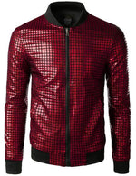 Men's Metallic Sequins Baseball Bomber Jacket Disco Party Costume