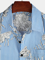 Men's Striped & Floral Print Short Sleeve Shirt