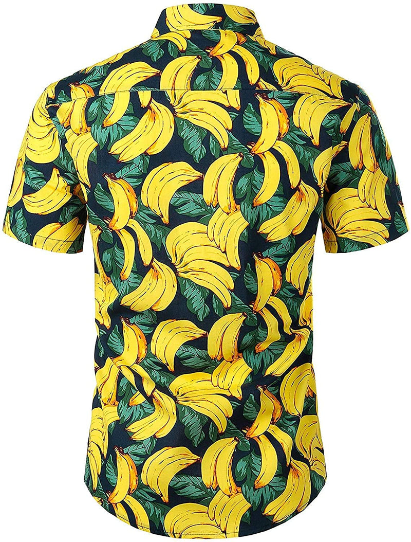 Men's Banana Print Cotton Hawaiian Shirt & Shorts Set
