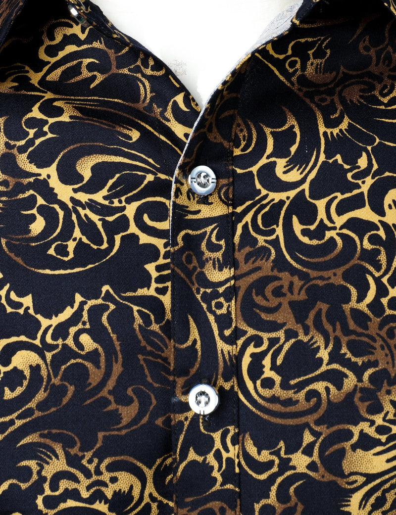 Men's Vintage Print Floral Casual Long Sleeve Shirt
