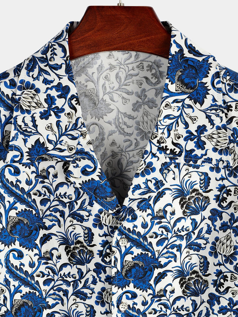 Men's Holiday Floral Print Short Sleeve Shirt