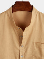 Men's Solid Color Stand Collar Half Button Pocket Front Shirt