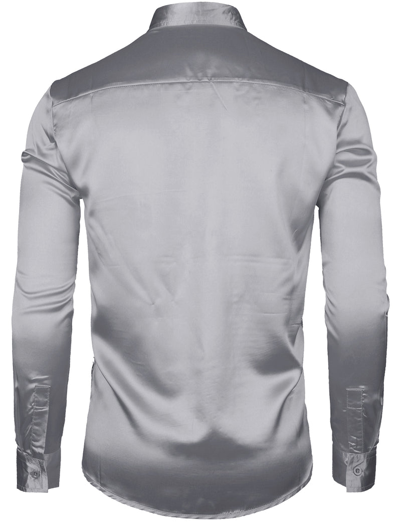 Mens Dress Shirt Silver Sequins Long Sleeve Button Down Disco Shirt Party Costume