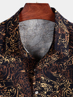 Men's Black Retro Short Sleeve Cotton Shirt