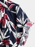 Men's Navy Blue Floral Holiday Short Sleeve Cotton Shirt