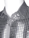 Mens Dress Shirt Silver Sequins Long Sleeve Button Down Disco Shirt Party Costume