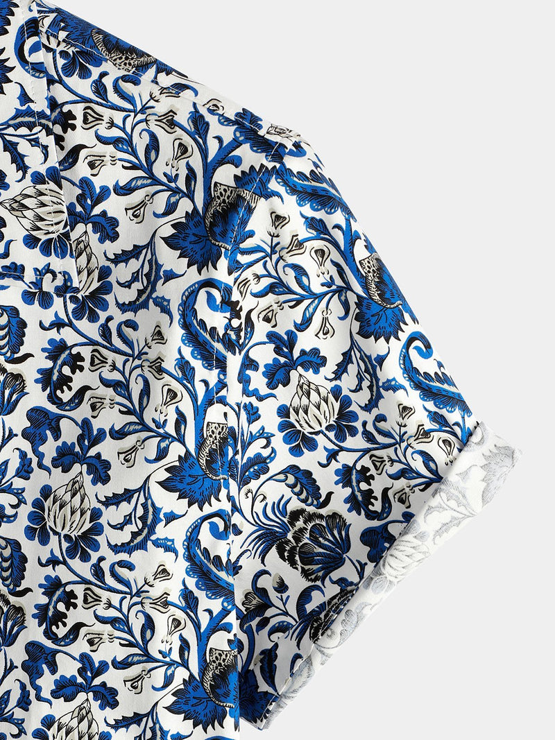 Men's Holiday Floral Print Short Sleeve Shirt