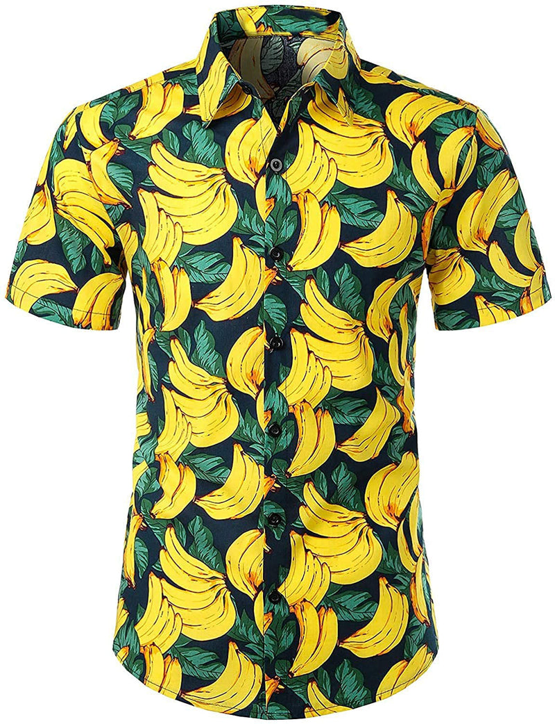 Men's Banana Print Cotton Hawaiian Shirt & Shorts Set
