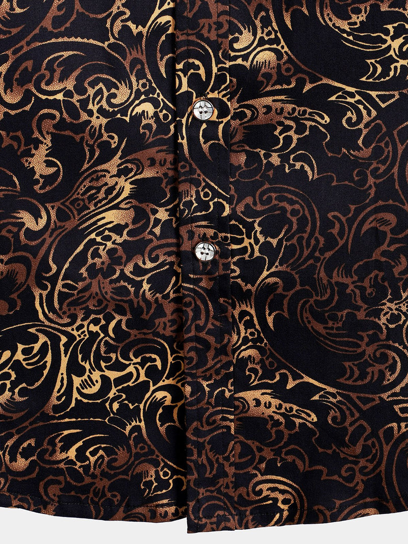 Men's Black Retro Short Sleeve Cotton Shirt