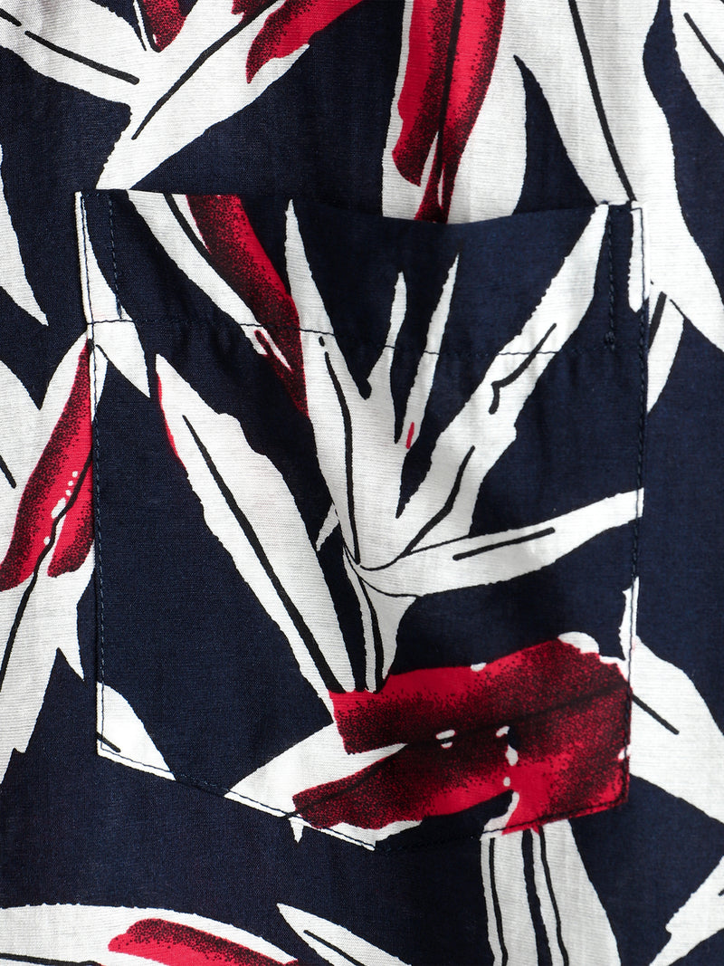 Men's Navy Blue Floral Holiday Short Sleeve Cotton Shirt