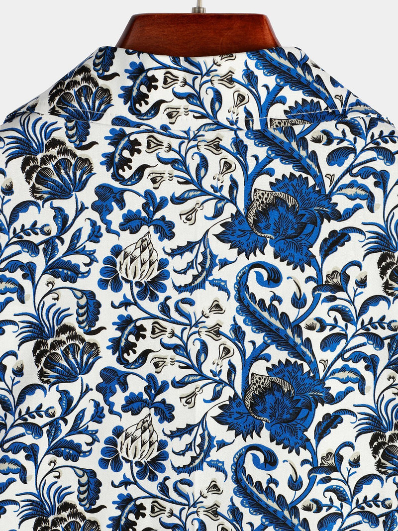 Men's Holiday Floral Print Short Sleeve Shirt