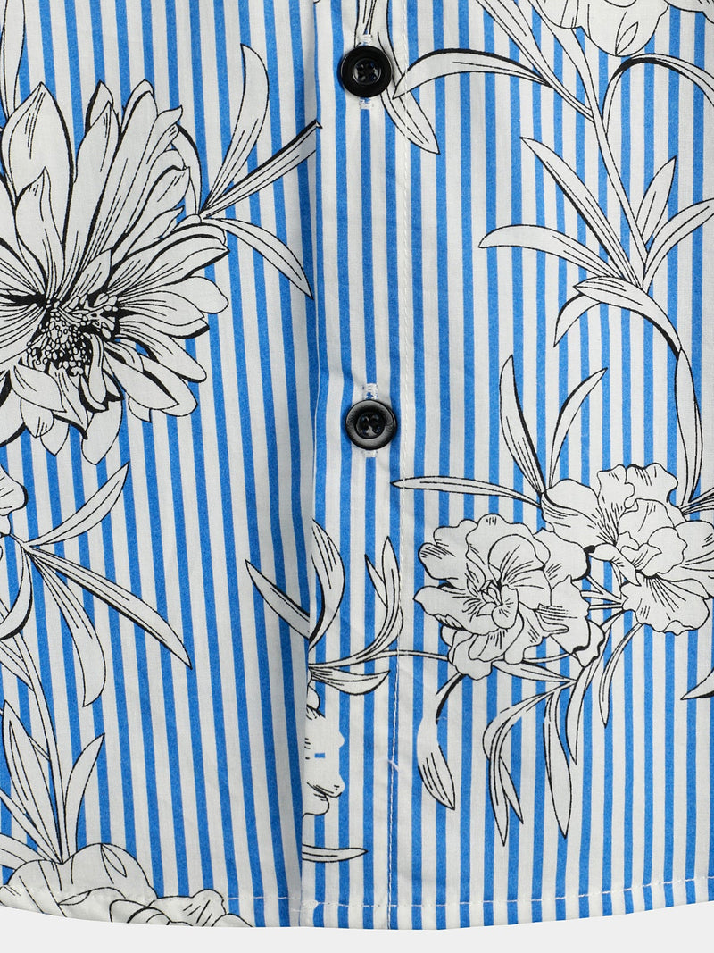 Men's Striped & Floral Print Short Sleeve Shirt