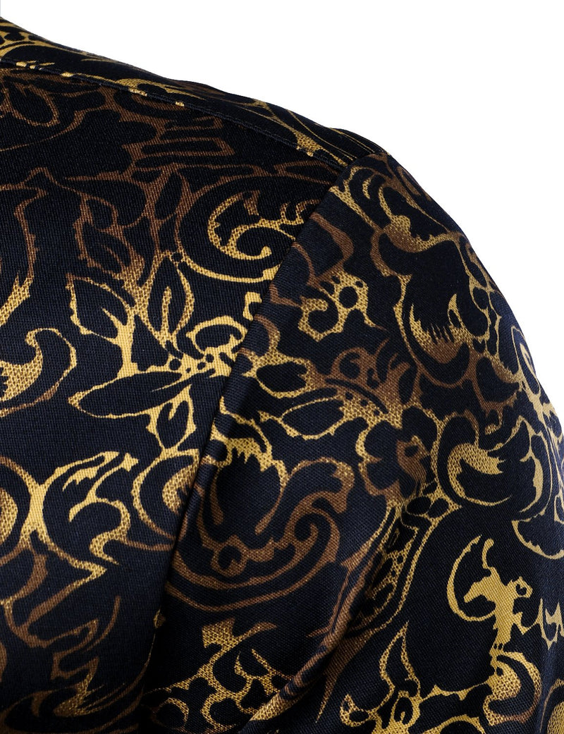 Men's Vintage Print Floral Casual Long Sleeve Shirt