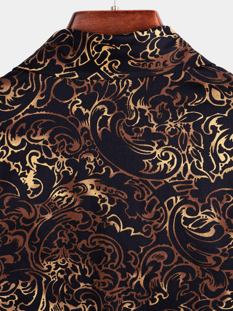 Men's Black Retro Short Sleeve Cotton Shirt
