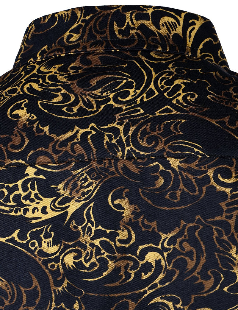 Men's Vintage Print Floral Casual Long Sleeve Shirt