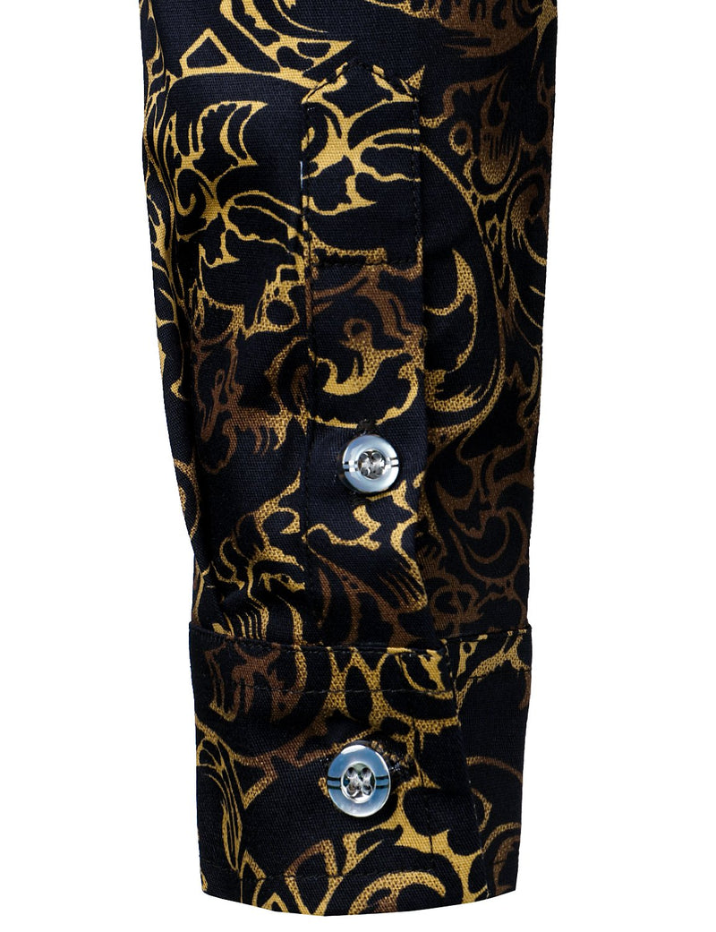 Men's Vintage Print Floral Casual Long Sleeve Shirt