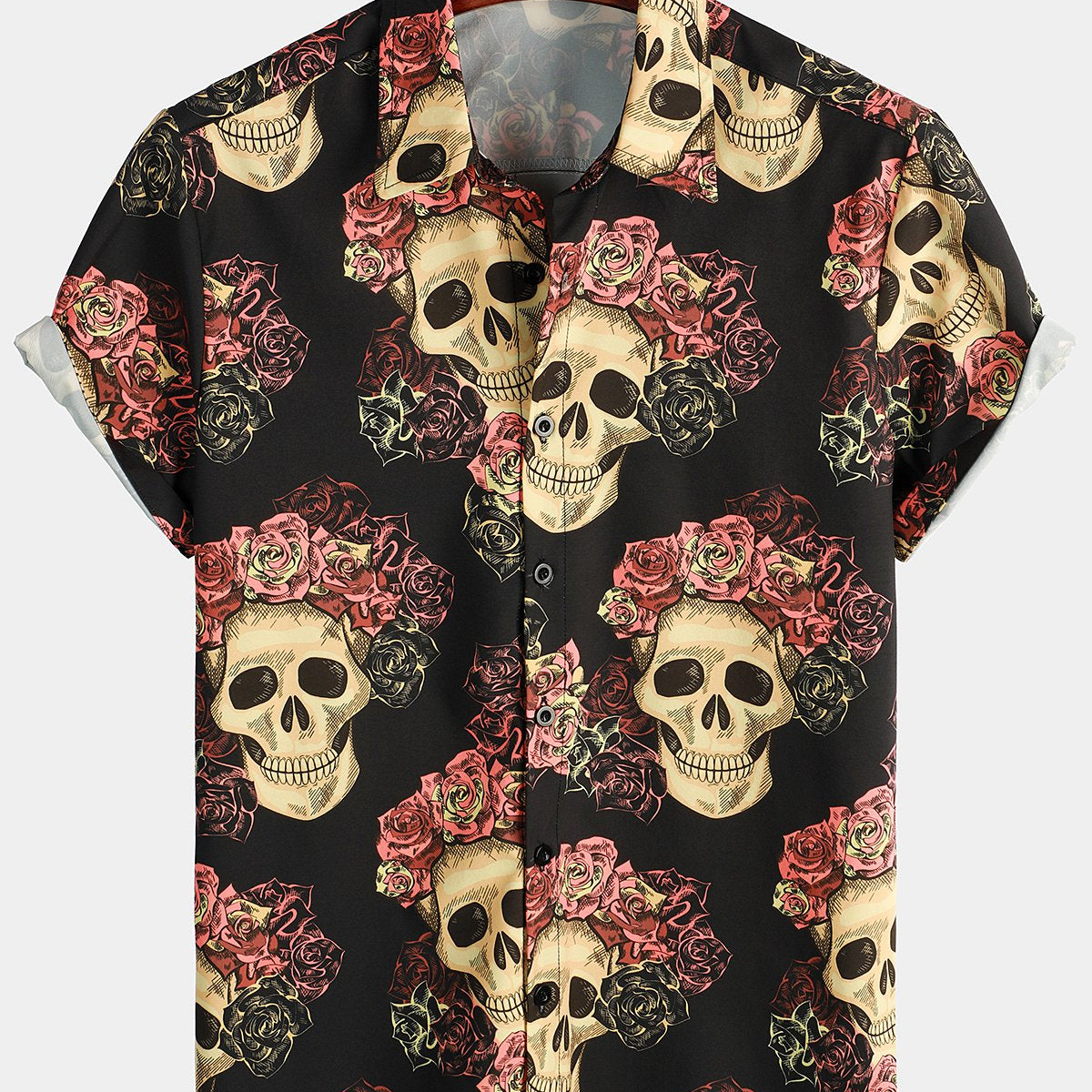 Men's Skull Print Short Sleeve Hawaiian Shirt