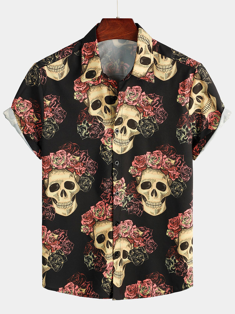 Men's Funny Skull Print Short Sleeve Shirt