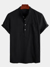 Men's Solid Color Stand Collar Half Button Pocket Front Shirt
